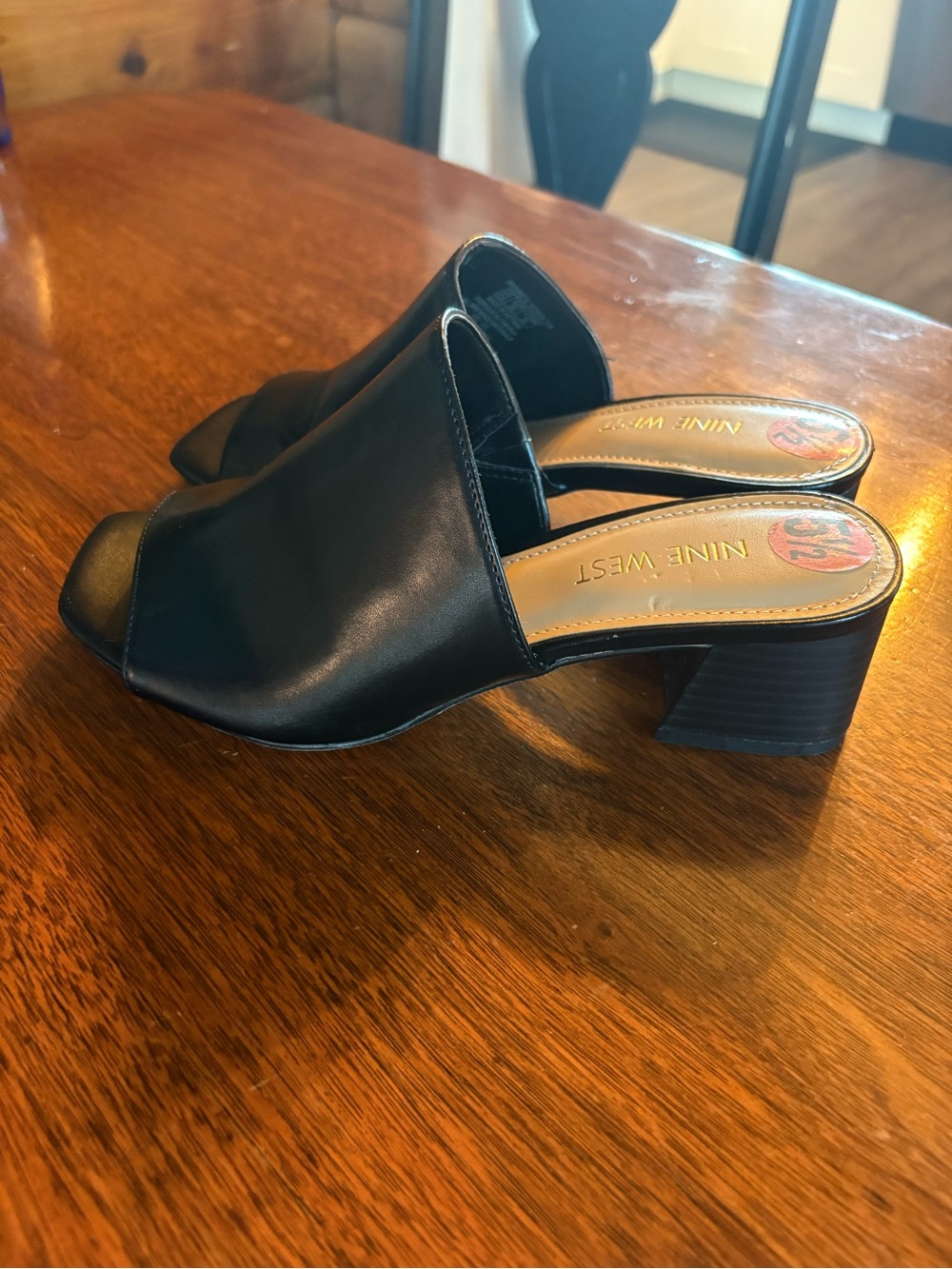 Nine West Black Square Toe Block Heel Mules Slides Y2K 5.5